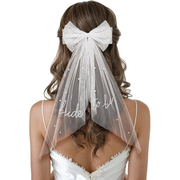 🆕 Women White Clip Bachelorette Party Decorations Pearl Bow Accessories - Picture 1 of 9